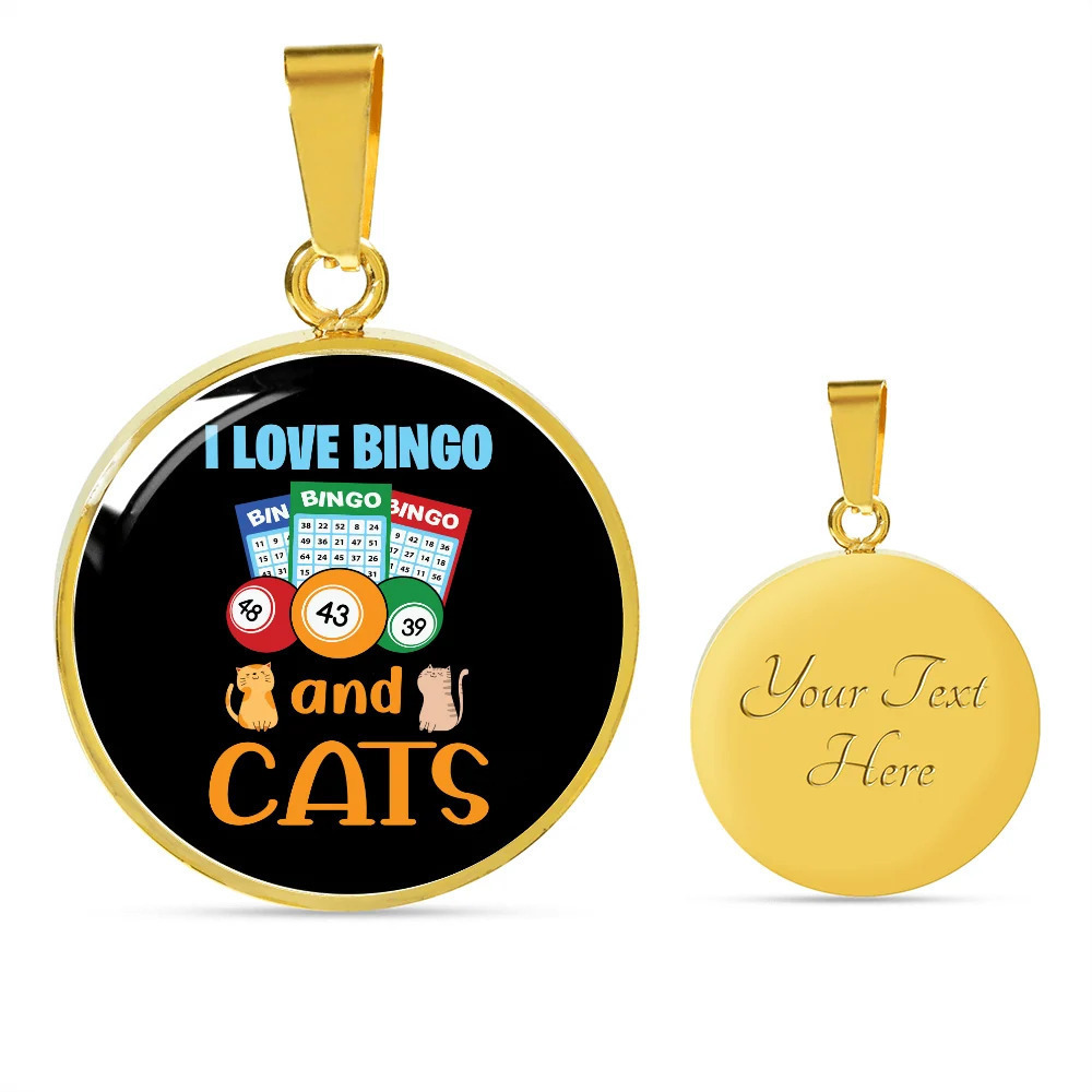 Bingo And Cats Personalized Engraved Gold Circle Necklace Custom Name Date Gift